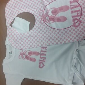 3-6 1 piece romper with bib for Olivia